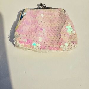 Sequin Light Pink and Iridescent Kisslock Coin Purse